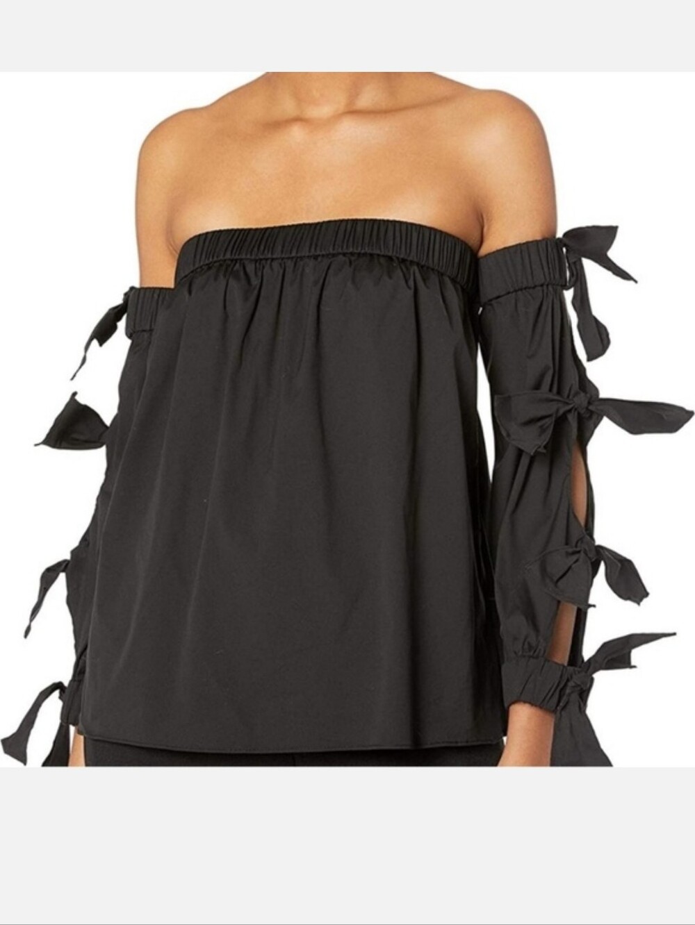 Off-Shoulder Black Bow-Sleeve Blouse